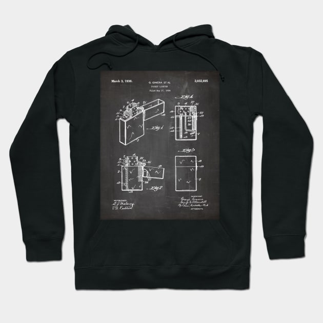 Zippo Lighter Patent - Smoking Smoker Smoke Vape Shop Art - Black Chalkboard Hoodie by patentpress